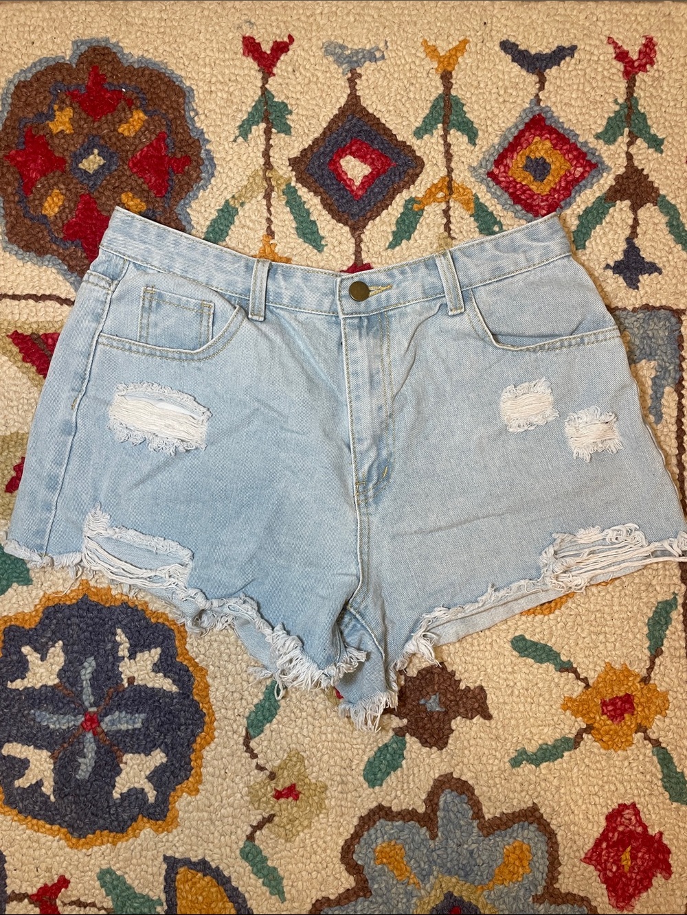 SHEIN Light Blue Distressed High-Rise Denim Shorts